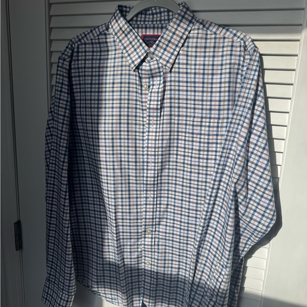 UNTUCKit Men's White and Blue Plaid Shirt